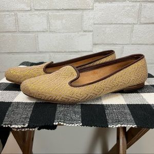 The Root Collective Canvas Gold Stiched Pointed Toe Two Tone Dressy Flats Shoes